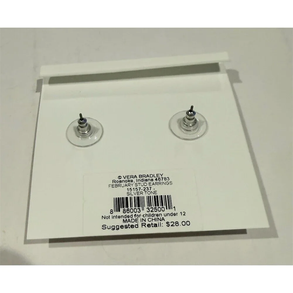 Vera Bradley February Birthstone Stud Earrings Purple Crystal Halo Post silver